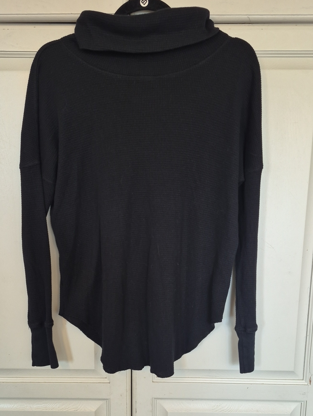 Black Waffle Knit Cowl Neck Sweater